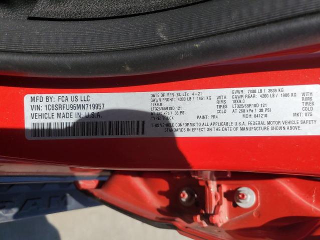 1C6SRFU96MN719957 - 2021 RAM 1500 TRX RED photo 12