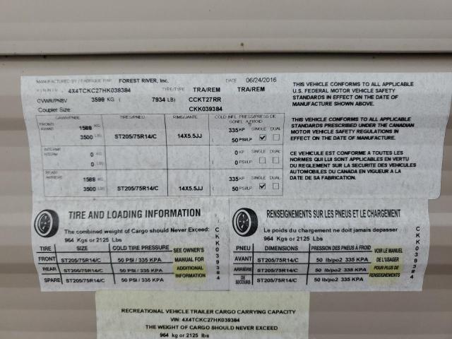 4X4TCKC27HK039384 - 2017 FOREST RIVER CHEROKEE 27RR 双色 照片 10