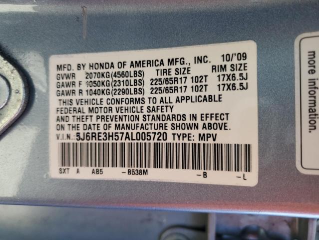 5J6RE3H57AL005720 - 2010 HONDA CR-V EX BLUE photo 12