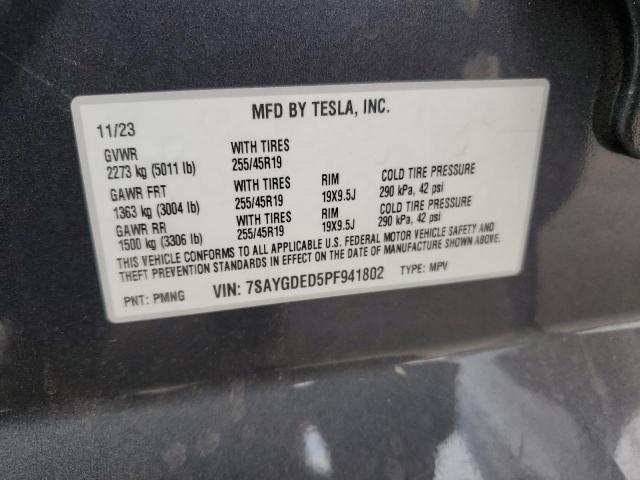 7SAYGDED5PF941802 - 2023 TESLA MODEL Y CHARCOAL photo 13