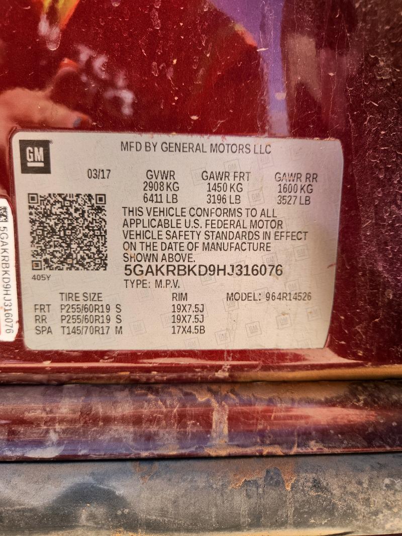 5GAKRBKD9HJ316076 - 2017 BUICK ENCLAVE მუქწითელი ფოტო 13