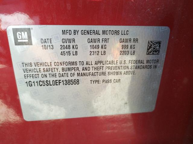 1G11C5SL0EF138568 - 2014 CHEVROLET MALIBU 1LT 红色 照片 12