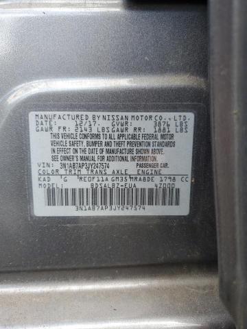 3N1AB7AP3JY247574 - 2018 NISSAN SENTRA S GRAY photo 12