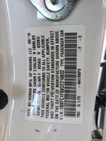 19XFC1F88GE216832 - 2016 HONDA CIVIC EX WHITE photo 12