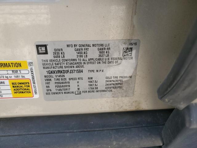 1GKKVRKD0FJ371584 - 2015 GMC ACADIA SLT-1 BEIGE photo 13