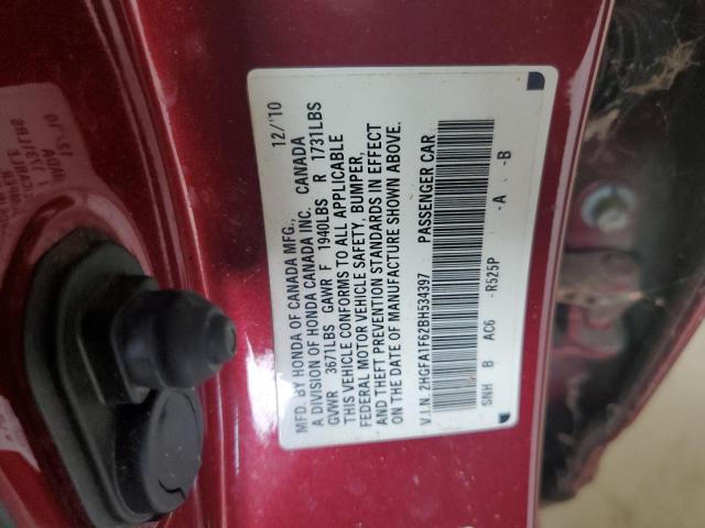 2HGFA1F62BH534397 - 2011 HONDA CIVIC LX-S Kırmızı fotoğraf 12