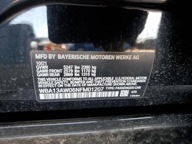 WBA13AW06NFM01207 - 2022 BMW M440XI GRAN COUPE BLACK photo 12