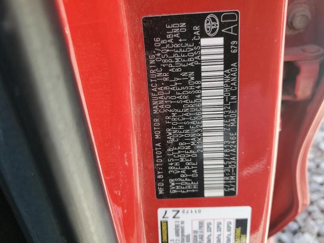 2T1KR32E06C604848 - 2006 TOYOTA COROLLA MA XR RED photo 12