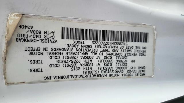 5TESN92N43Z220222 - 2003 TOYOTA TACOMA XTRACAB PRERUNNER თეთრი ფოტო 10