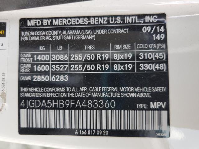 4JGDA5HB9FA483360 - 2015 MERCEDES-BENZ ML 350 4MATIC WHITE photo 13