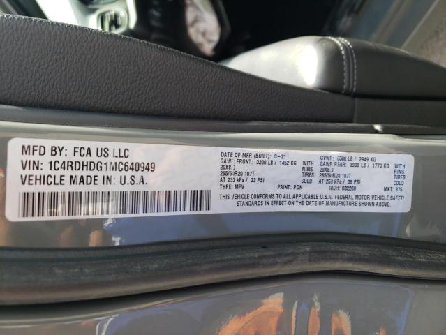 1C4RDHDG1MC640949 - 2021 DODGE DURANGO GT GRAY photo 13