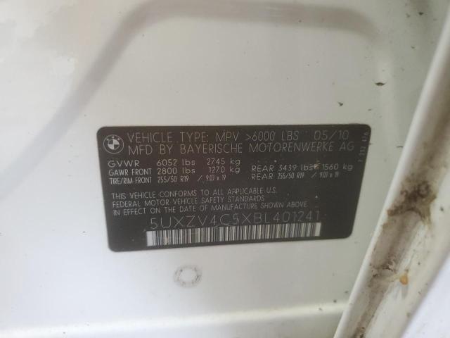 5UXZV4C5XBL401241 - 2011 BMW X5 XDRIVE35I WHITE photo 13
