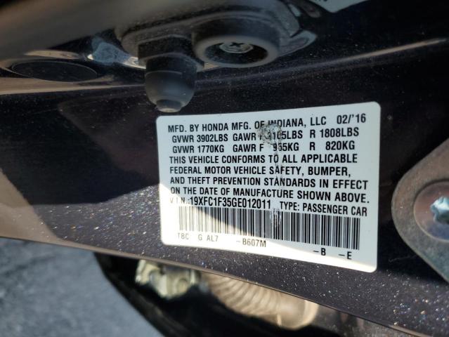 19XFC1F35GE012011 - 2016 HONDA CIVIC EX Boz foto 12