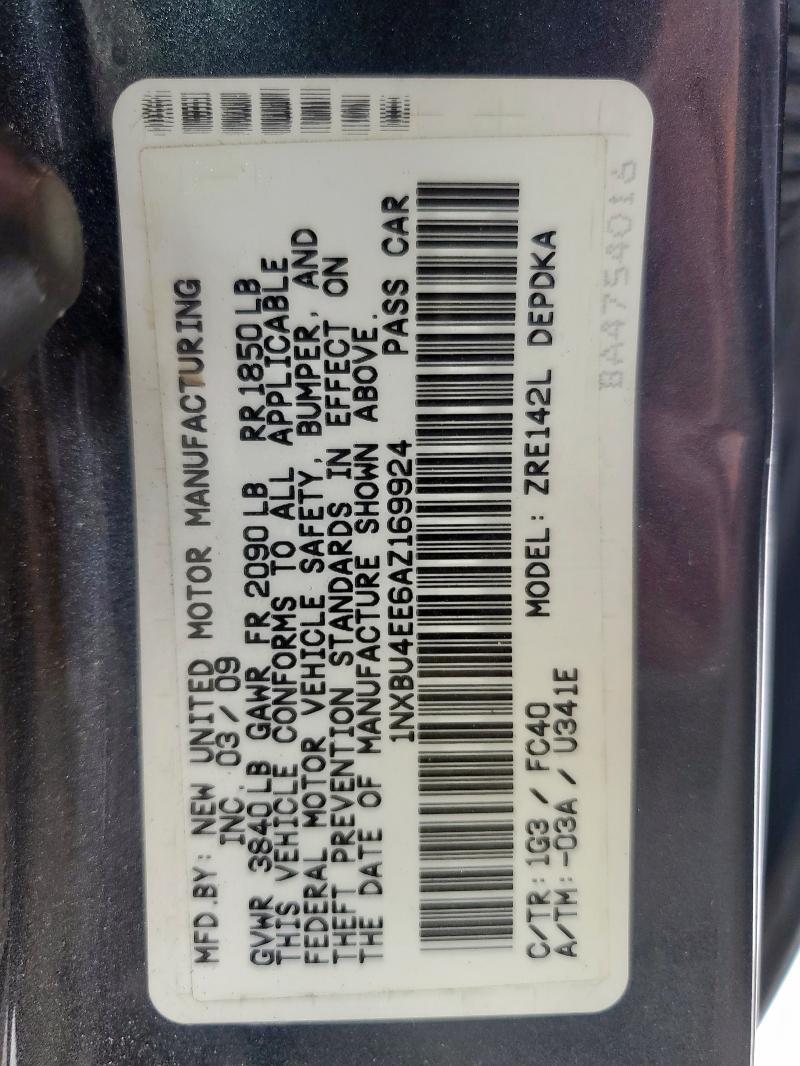 1NXBU4EE6AZ169924 - 2010 TOYOTA COROLLA BASE CHARCOAL photo 12