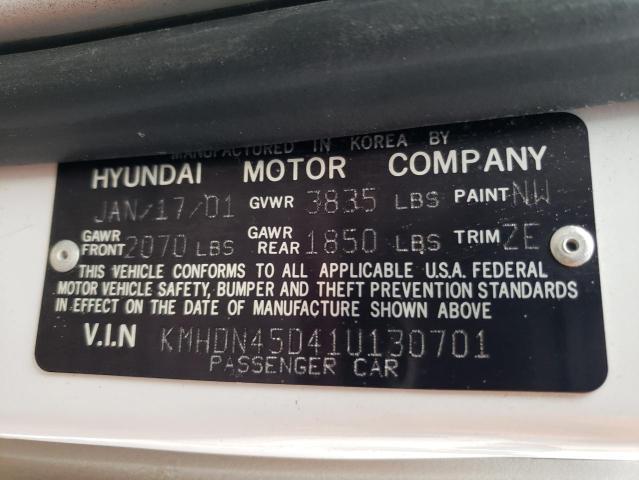 KMHDN45D41U130701 - 2001 HYUNDAI ELANTRA GLS WHITE photo 12