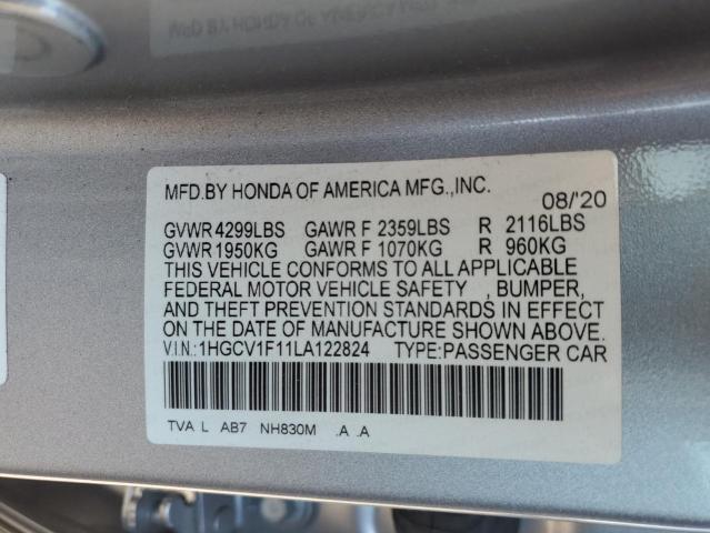 1HGCV1F11LA122824 - 2020 HONDA ACCORD LX SILVER photo 13