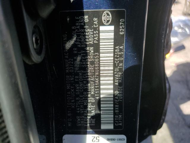 4T1T11AK7NU680653 - 2022 TOYOTA CAMRY SE BLUE photo 12