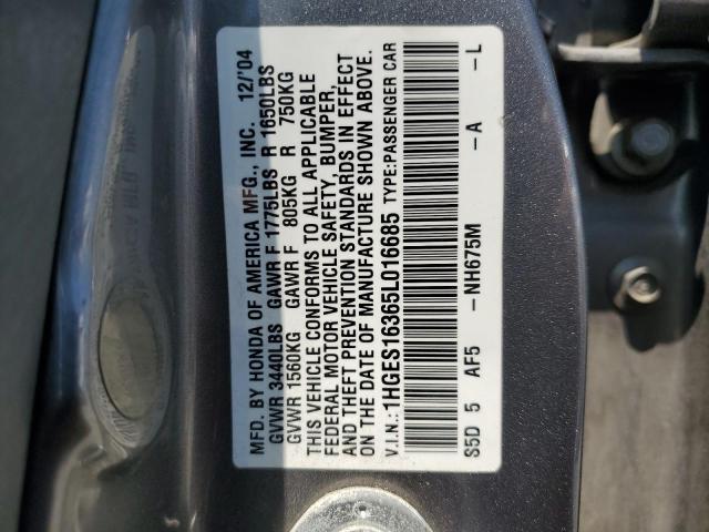 1HGES16365L016685 - 2005 HONDA CIVIC DX VP Boz foto 12