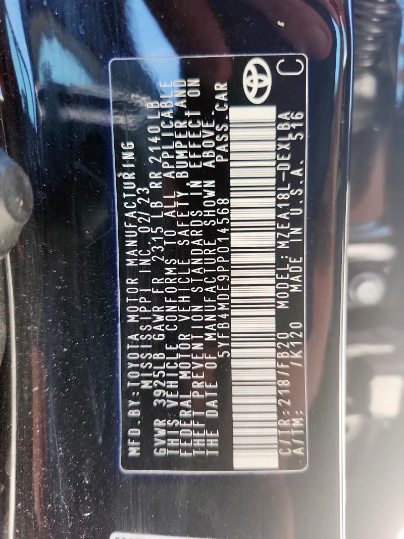 5YFB4MDE9PP014568 - 2023 TOYOTA COROLLA LE გრაფიტი ფოტო 12