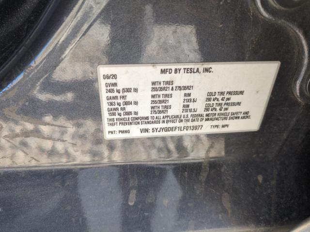 5YJYGDEF1LF013977 - 2020 TESLA MODEL Y Մոխրագույն լուսանկար 12