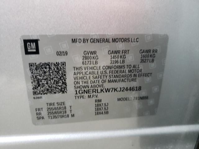 1GNERLKW7KJ244618 - 2019 CHEVROLET TRAVERSE LS SILVER photo 10