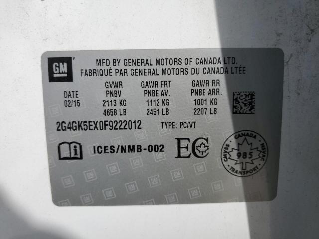 2G4GK5EX0F9222012 - 2015 BUICK REGAL WHITE photo 12