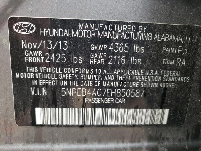 5NPEB4AC7EH850587 - 2014 HYUNDAI SONATA GLS GRAY photo 13