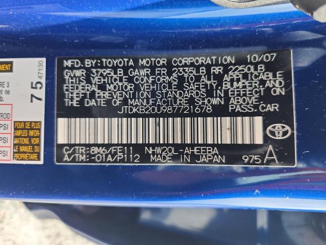 JTDKB20U987721678 - 2008 TOYOTA PRIUS BLUE photo 12