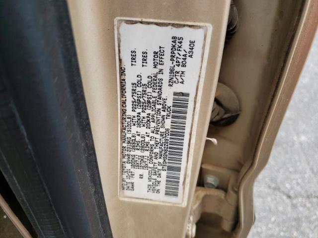 5TEGM92N82Z897006 - 2002 TOYOTA TACOMA DOUBLE CAB PRERUNNER GOLD photo 12