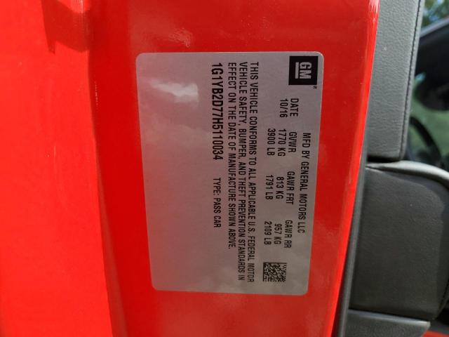 1G1YB2D77H5110034 - 2017 CHEVROLET CORVETTE STINGRAY 1LT RED photo 12