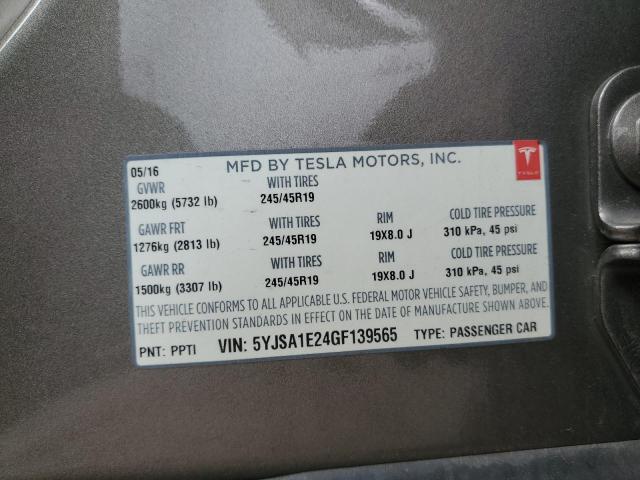 5YJSA1E24GF139565 - 2016 TESLA MODEL S ნაცრისფერი ფოტო 12