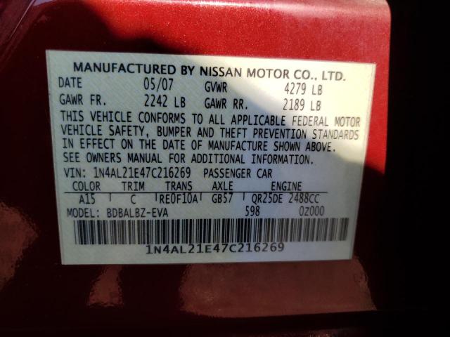 1N4AL21E47C216269 - 2007 NISSAN ALTIMA 2.5 MAROON photo 13