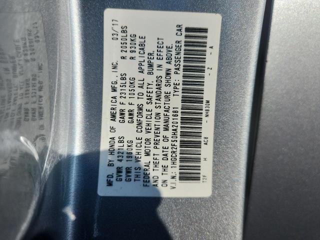 1HGCR2F50HA201681 - 2017 HONDA ACCORD SPORT SILVER photo 13