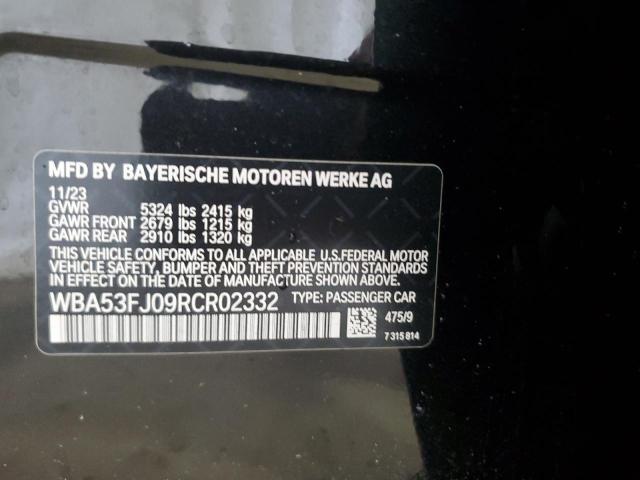 WBA53FJ09RCR02332 - 2024 BMW 530 XI BLACK photo 12