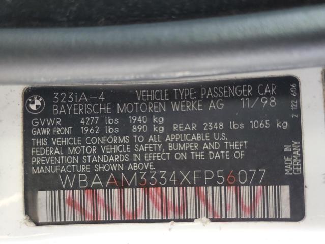 WBAAM3334XFP56077 - 1999 BMW 323 I AUTOMATIC WHITE photo 12