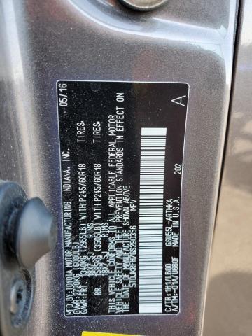 5TDJKRFH7GS290356 - 2016 TOYOTA HIGHLANDER XLE GRAY photo 13