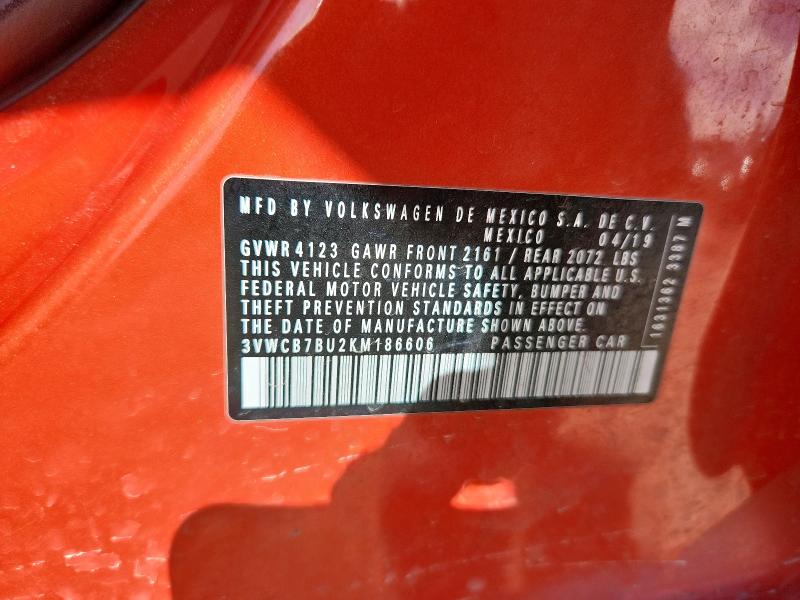 3VWCB7BU2KM186606 - 2019 VOLKSWAGEN JETTA S ORANGE photo 12