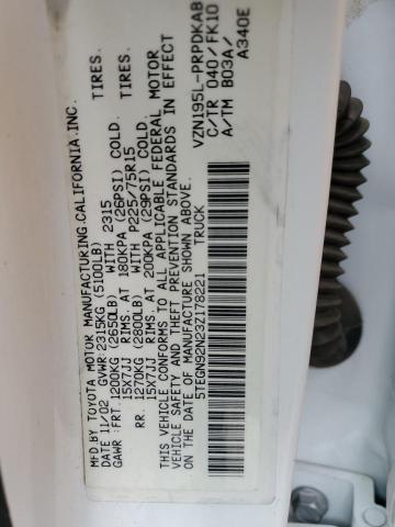 5TEGN92N23Z178221 - 2003 TOYOTA TACOMA DOUBLE CAB PRERUNNER WHITE photo 12