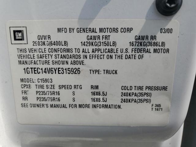 1GTEC14V6YE315926 - 2000 GMC NEW SIERRA C1500 WHITE photo 12