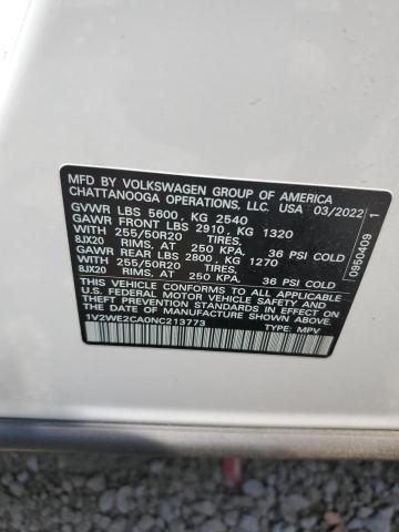 1V2WE2CA0NC213773 - 2022 VOLKSWAGEN ATLAS CROS SE Белый фото 13