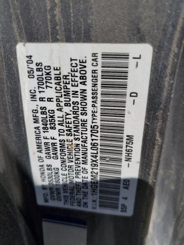1HGEM219X4L061705 - 2004 HONDA CIVIC EX GRAY photo 13