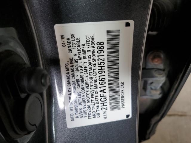 2HGFA16619H521988 - 2009 HONDA CIVIC LX-S Boz foto 12