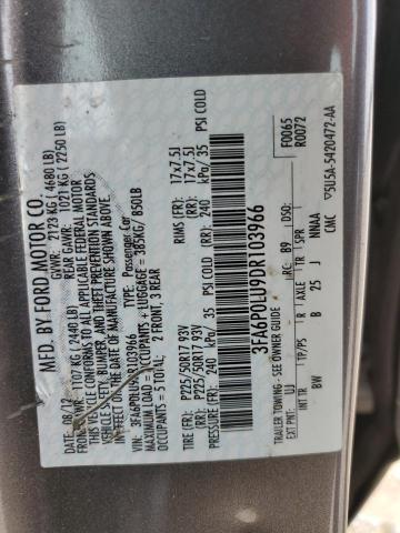 3FA6P0LU9DR103966 - 2013 FORD FUSION SE HYBRID GRAY photo 12