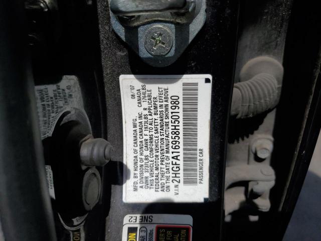 2HGFA16958H501980 - 2008 HONDA CIVIC EXL BLACK photo 12