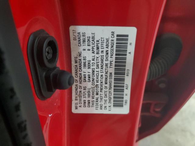 2HGFC2F76HH515594 - 2017 HONDA CIVIC EX RED photo 12