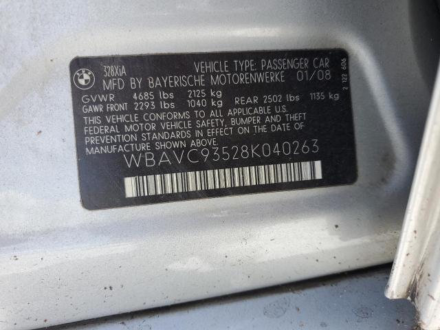 WBAVC93528K040263 - 2008 BMW 328 XI SILVER photo 12