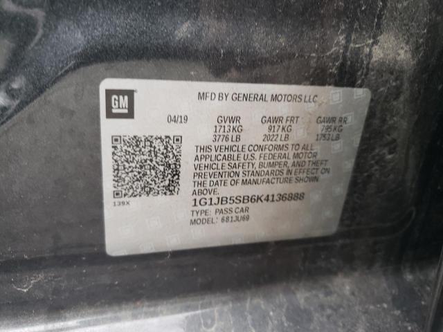 1G1JB5SB6K4136888 - 2019 CHEVROLET SONIC LS 灰色 照片 12