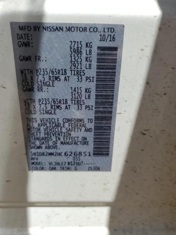 5N1DR2MM2HC626851 - 2017 NISSAN PATHFINDER S WHITE photo 12