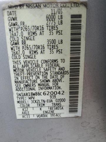 5N1AR18W86C620042 - 2006 NISSAN PATHFINDER LE Gümüş foto 13