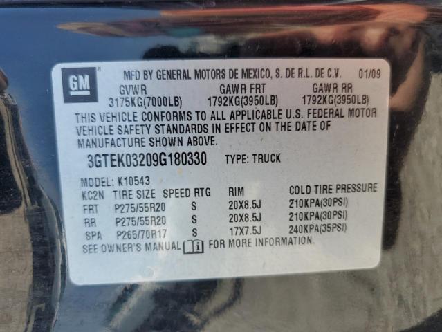 3GTEK03209G180330 - 2009 GMC SIERRA K1500 DENALI BLACK photo 12